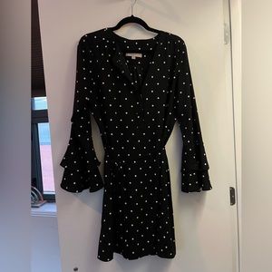 Loft Black & White Polka Dot Bell Sleeve Dress